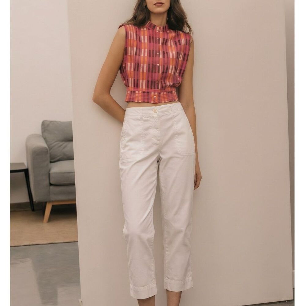 Chico's White Cropped Pants Size 2 (12) Lightweight Stretch Cotton Casual Summer